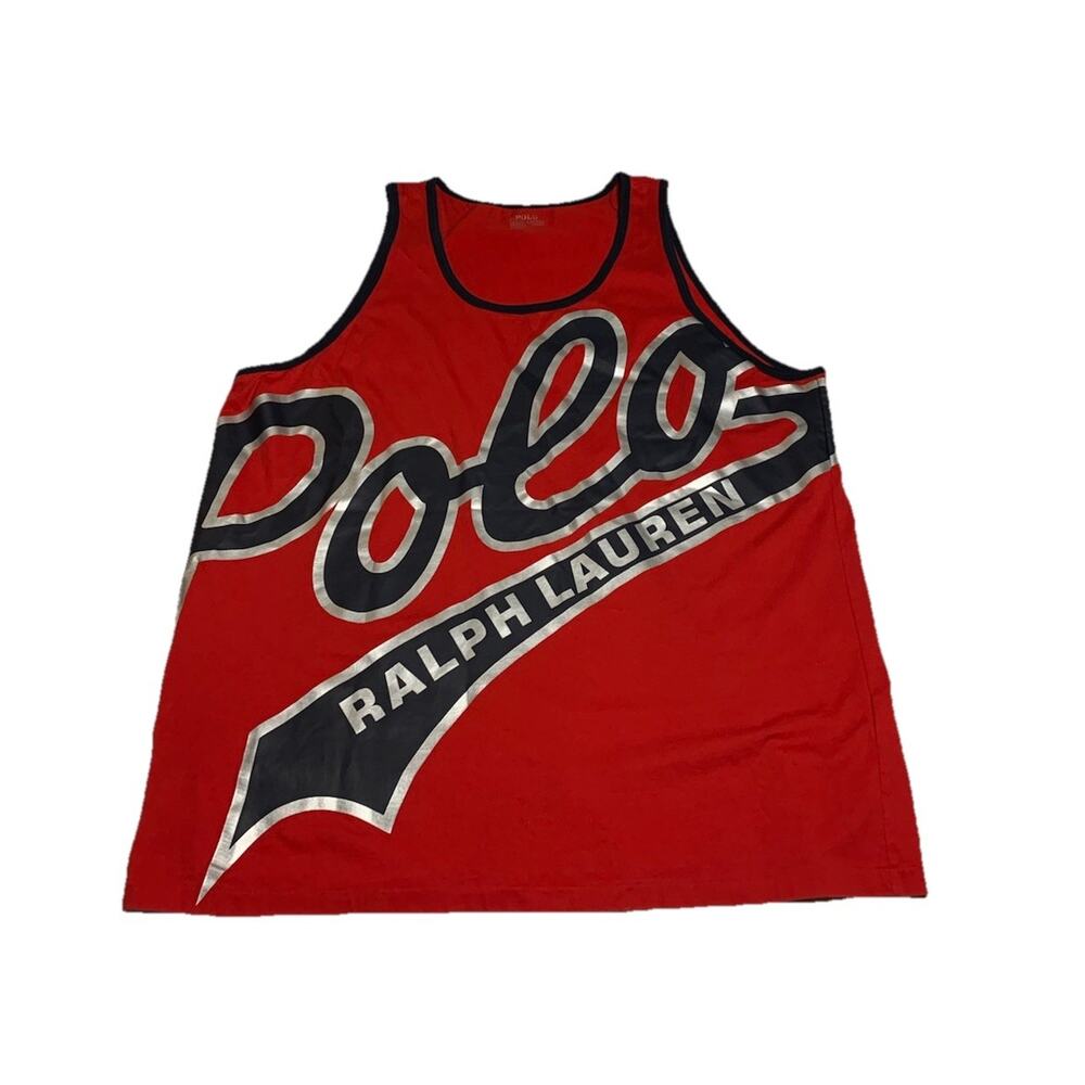 Polo Ralph Lauren Tank Top Sz XL Bubble Logo Shirt Navy Blue Red Performance